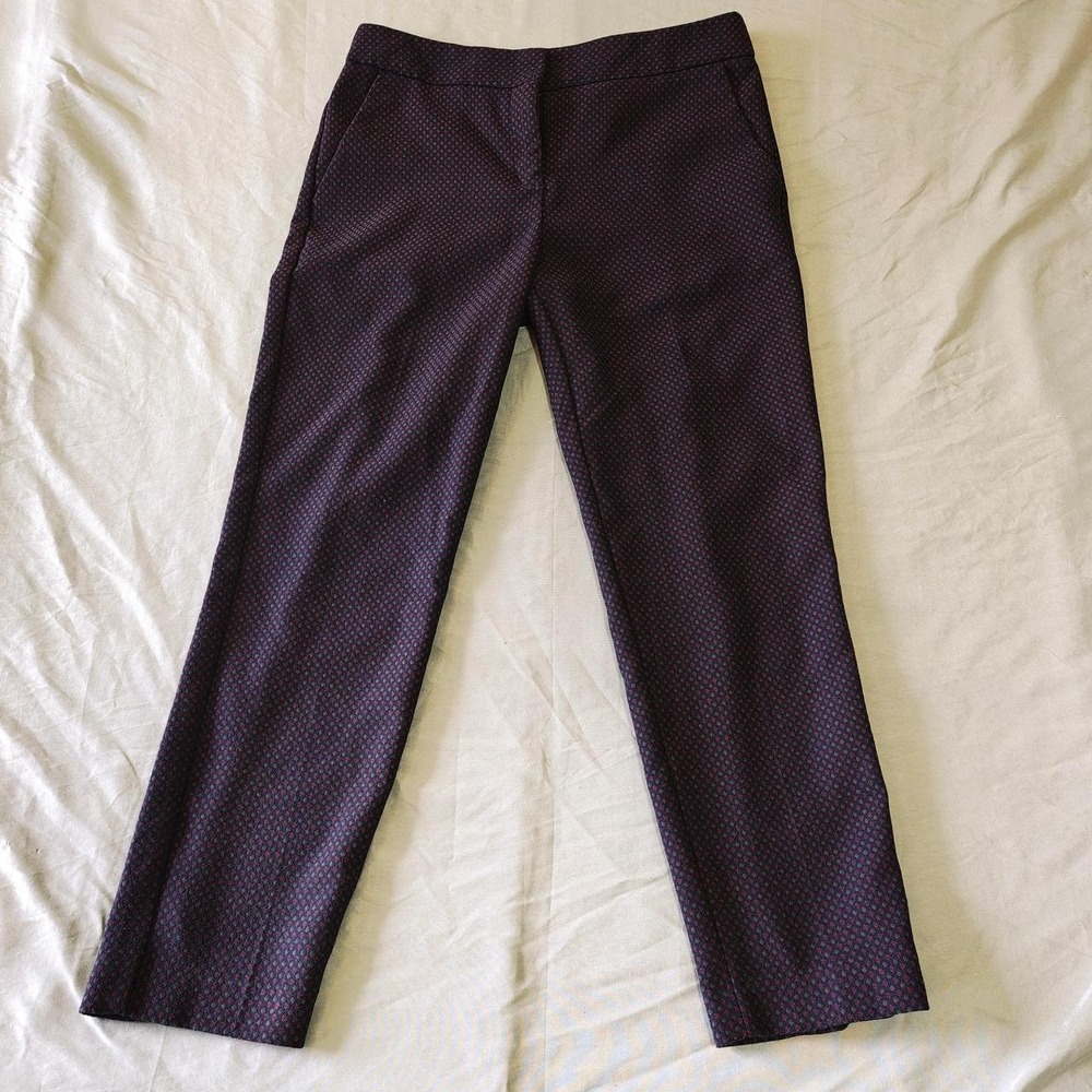 Express Columnist Ankle Pants Womens 2S Blue Maroon Geometric Micro Pattern